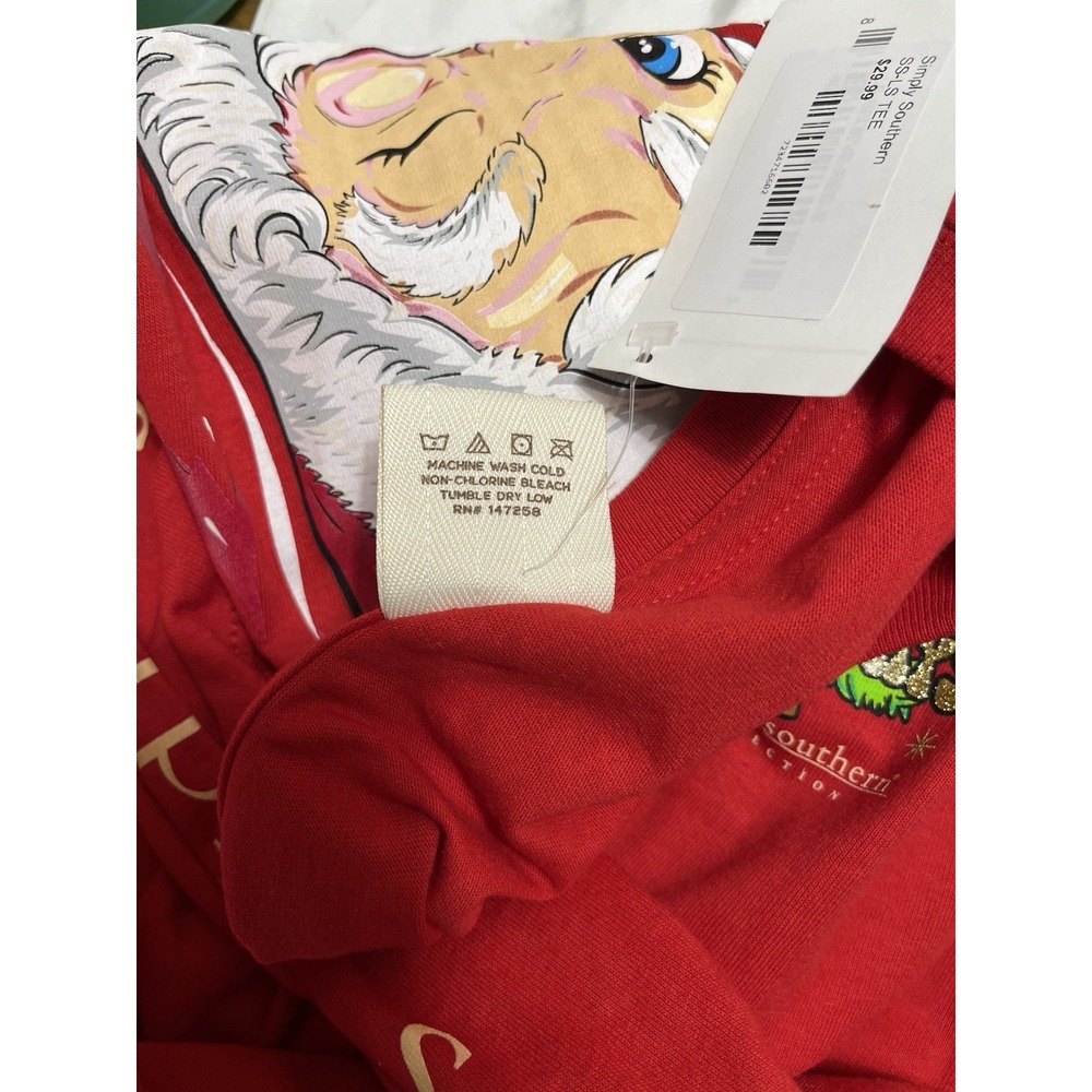 Simply Southern Shirt Womens Small Red Long Sleeve Santa Believe Christmas Tee - Picture 8 of 8